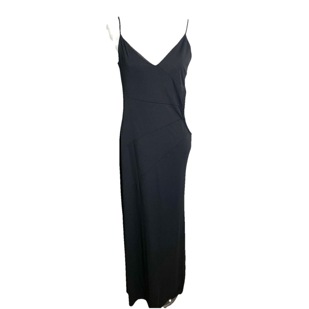 Vintage 90s BCBG Paris Cut out side Black Gown Dress Minimalist Size Large - Picture 3 of 6